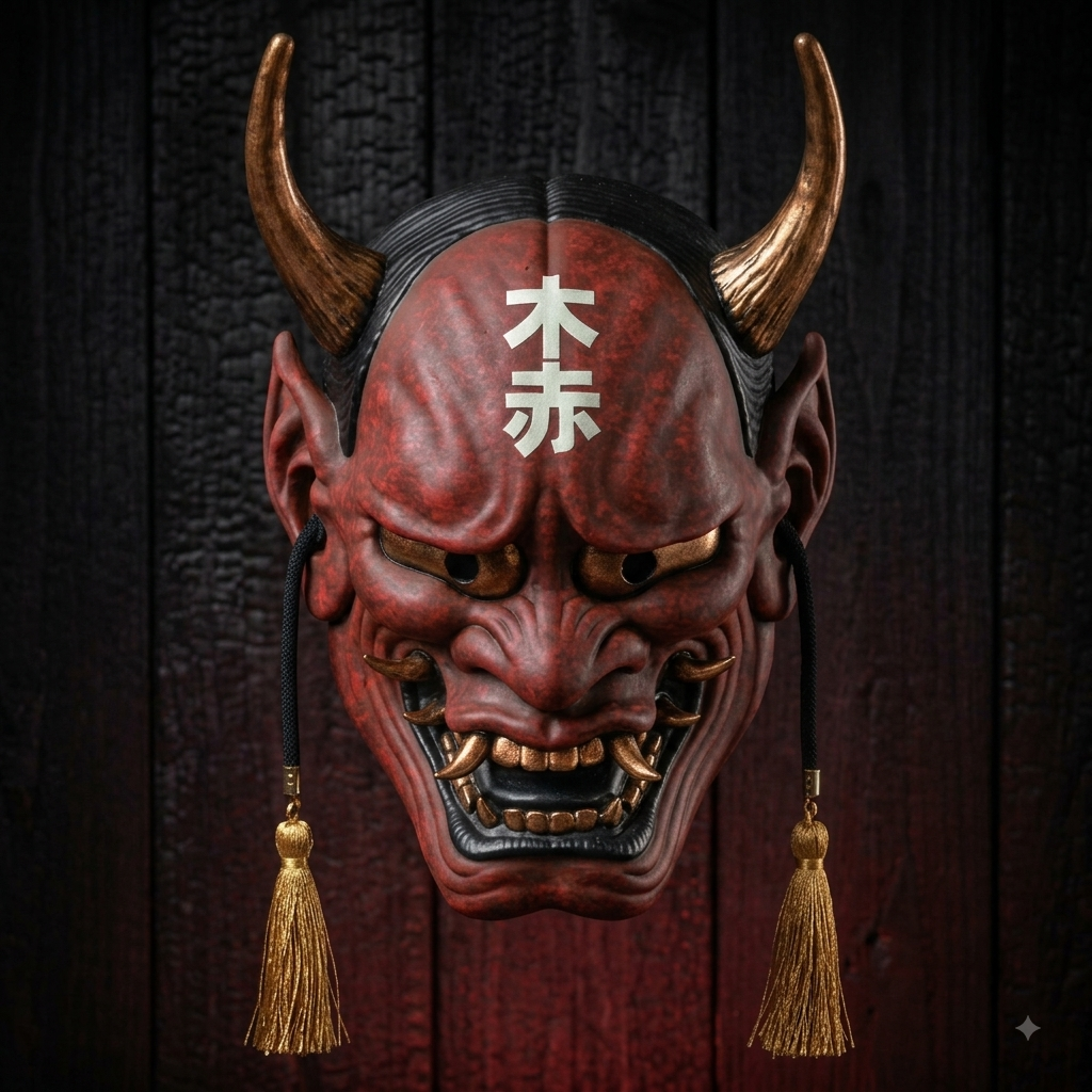 Handcrafted Hannya Mask - Red Oni Demon
